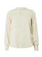 Dorothy Perkins Cream Spotted Shirred Cuff Top