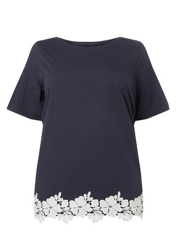 Dorothy Perkins Dp Curve Navy Lace Hem T-shirt