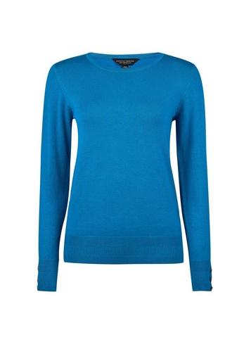 Dorothy Perkins Turquoise Button Cuff Crew Neck Jumper