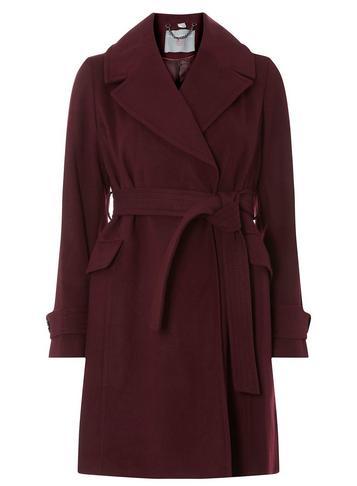 Dorothy Perkins Petite Burgundy Wrap Coat