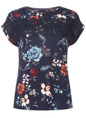 Dorothy Perkins Navy Broderie Yoke T-shirt