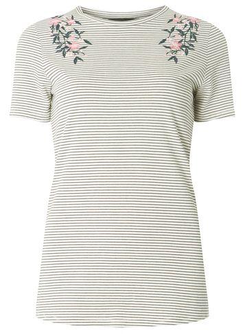 Dorothy Perkins *tall White Stripe Embroidered T-shirt