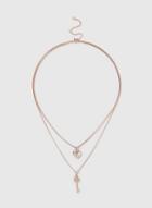 Dorothy Perkins Rose Gold Heart And Key Two Necklace