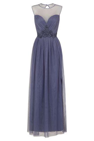 Dorothy Perkins *little Mistress Blue Mesh Sweetheart Maxi Dress