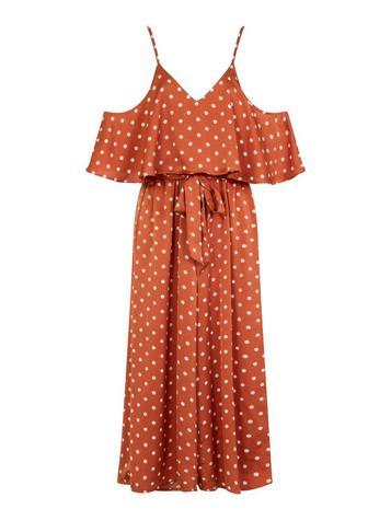 Dorothy Perkins *girls On Film Rust Cold Shoulder Jumpsuit