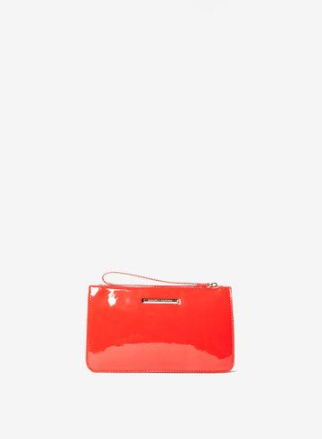 Dorothy Perkins Coral Patent Zip Top Wristlet Clutch Bag