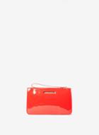 Dorothy Perkins Coral Patent Zip Top Wristlet Clutch Bag