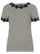 Dorothy Perkins Black And Ivory Striped Embellished T-shirt