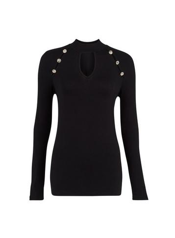Dorothy Perkins *tall Black Button Cut Out Top