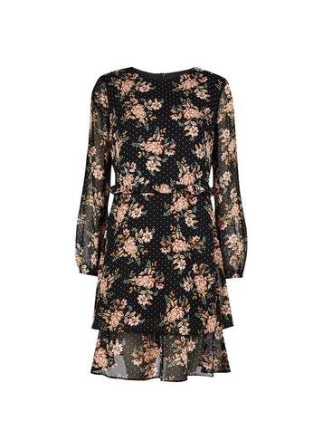 Dorothy Perkins Black Floral Print Ruffle Fit And Flare Dress