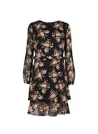 Dorothy Perkins Black Floral Print Ruffle Fit And Flare Dress