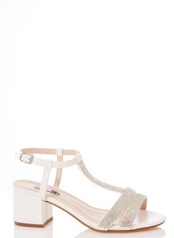 *quiz White T-bar Block Heeled Sandals