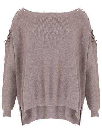 Dorothy Perkins *voulez Vous Taupe Lace Up Jumper