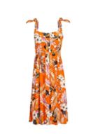 Dorothy Perkins Petite Orange Floral Print Crinkle Skater Dress