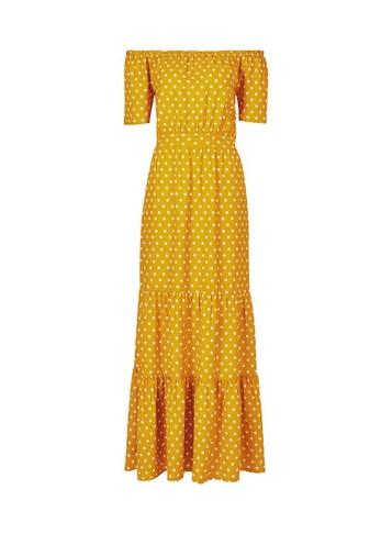 Dorothy Perkins Yellow Spot Print Bardot Tiered Maxi Dress