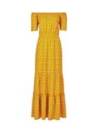 Dorothy Perkins Yellow Spot Print Bardot Tiered Maxi Dress