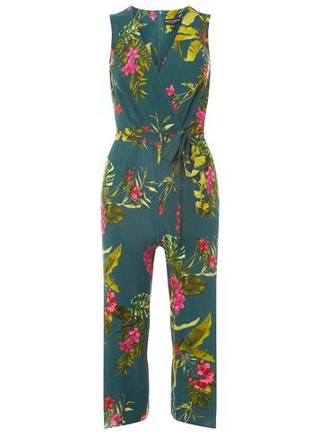Dorothy Perkins Green Tropical Print Wrap Culotte Jumpsuit