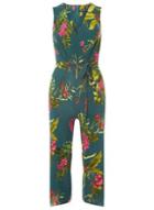 Dorothy Perkins Green Tropical Print Wrap Culotte Jumpsuit