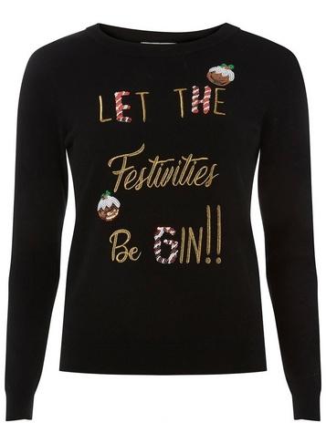 Dorothy Perkins Petite Black Let The Festivities Be Gin Christmas Jumper