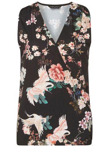 Dorothy Perkins Black Floral Sleeveless Wrap Top