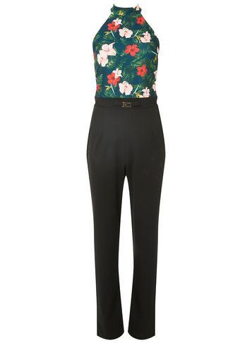 Dorothy Perkins Multi Coloured Tropical Print Halter Hardware Jumpsuit