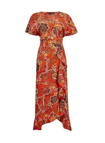 Dorothy Perkins Red Paisley Print Ruffle Wrap Dress