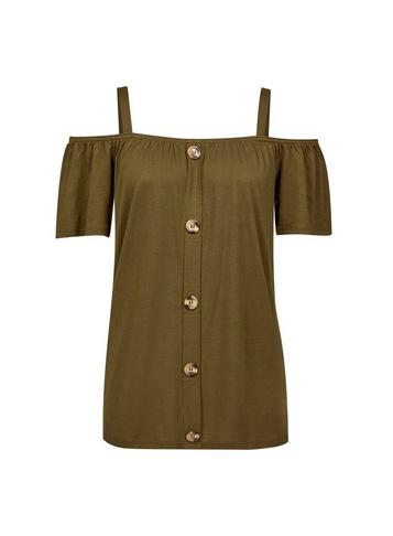 Dorothy Perkins Khaki Soft Cold Shoulder Top