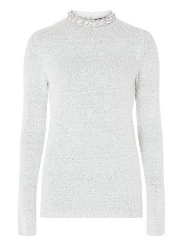 Dorothy Perkins *tall Grey Pearl Embellished Neck Jumper