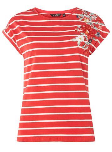 Dorothy Perkins Red Striped Embroidered T-shirt