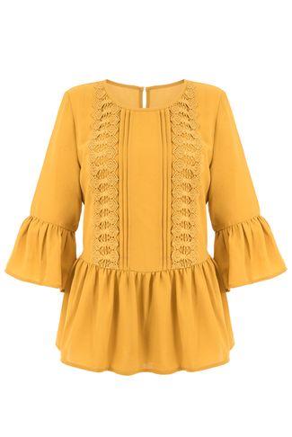 Dorothy Perkins *quiz Mustard Yellow Crochet Frill Sleeve Top