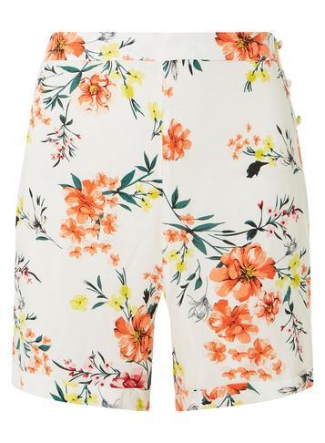Dorothy Perkins Ivory Floral Print Side Button Shorts