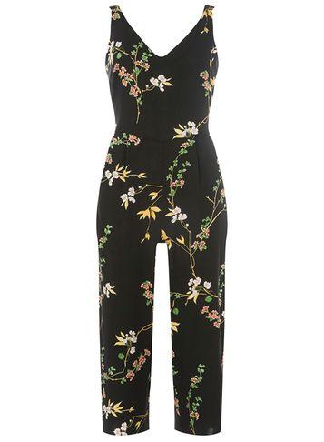 Dorothy Perkins Black And Green Oriental Print Strappy Jumpsuit