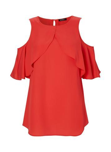 Dorothy Perkins *roman Originals Red Frill Cold Shoulder Top