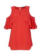 Dorothy Perkins *roman Originals Red Frill Cold Shoulder Top