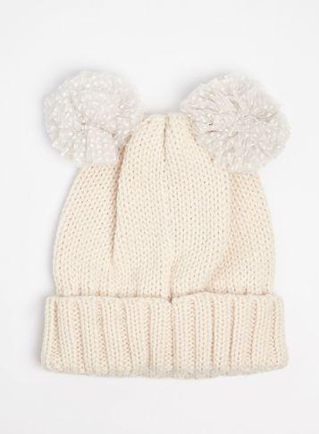 Dorothy Perkins Cream Two Pom Novelty Beanie Hat