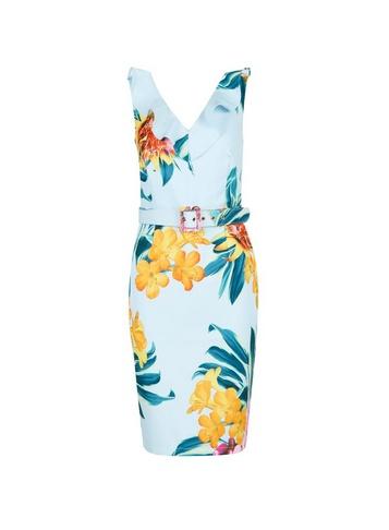 *showcase Green Tropical Printed Belted Blake Dress
