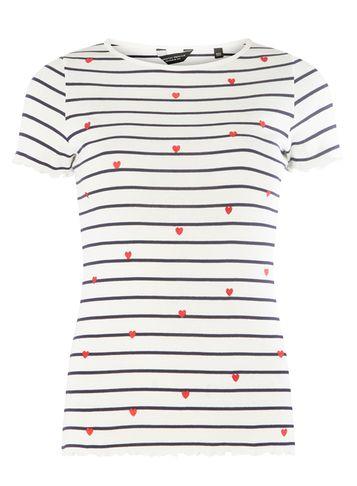 Dorothy Perkins Navy And Ivory Lettuce Edge T-shirt