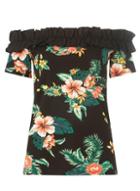 Dorothy Perkins Black Floral Print Woven Trim Bardot Top