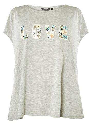 Dorothy Perkins Dp Curve Grey Love Embellished T-shirt