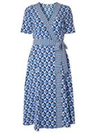 Dorothy Perkins *tall Blue Geometric Print Wrap Dress