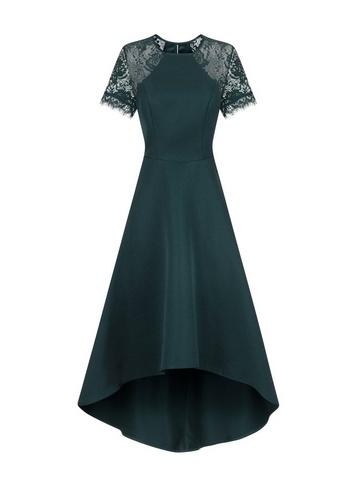 Dorothy Perkins *chi Chi London Teal Lace Detail Dip Hem Skater Dress