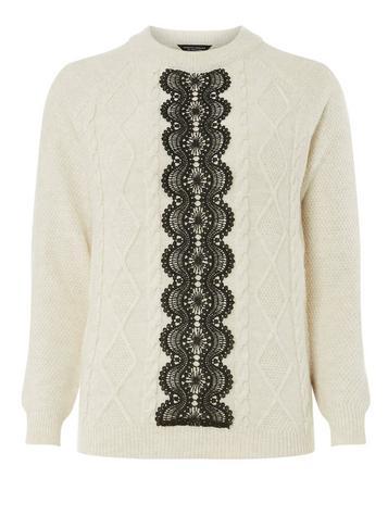 Dorothy Perkins Oat Lace Trim Cable Jumper