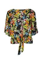 Dorothy Perkins Black Tropical Print Tie Front Top