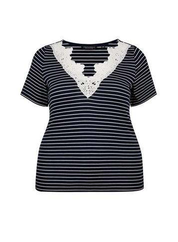 Dorothy Perkins *dp Curve Navy And White Striped Lace V-neck Top