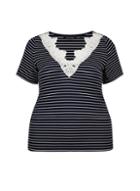 Dorothy Perkins *dp Curve Navy And White Striped Lace V-neck Top
