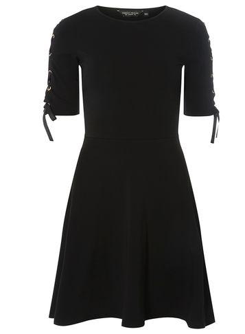 Dorothy Perkins Black Tie Up Sleeve Fit And Flare Dress