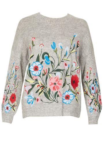 Dorothy Perkins *tenki Grey Embroidered Jumper