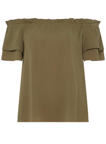 Dorothy Perkins Khaki Frill Sleeve Bardot Top