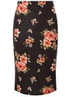 Dorothy Perkins Petite Black Floral Pencil Skirt