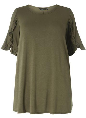 Dorothy Perkins Dp Curve Khaki Ruffle Sleeve T-shirt